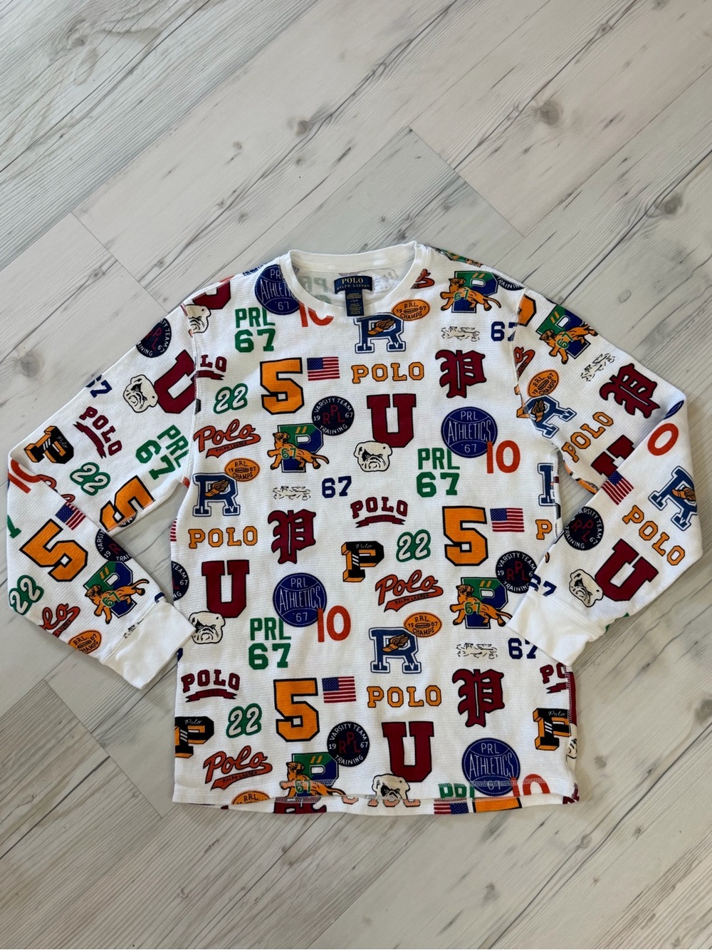 Polo by Ralph Lauren White Graphic Sleepwear Top with Navy and Orange Accents